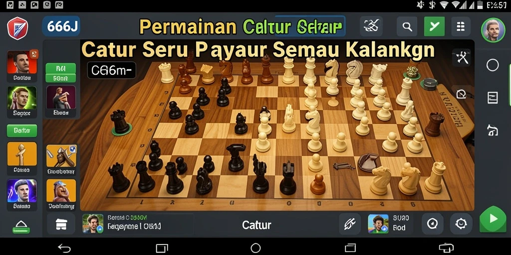 Antarmuka <strong>666J</strong> menampilkan papan catur interaktif yang menarik.
