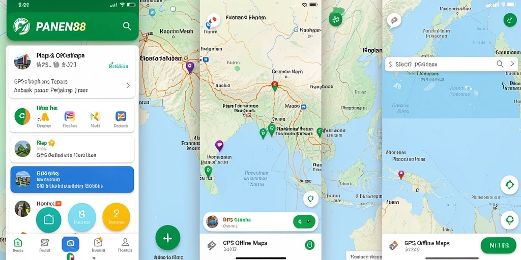 Antarmuka pengguna GPS Offline Maps PANEN88 yang informatif dan mudah digunakan.
