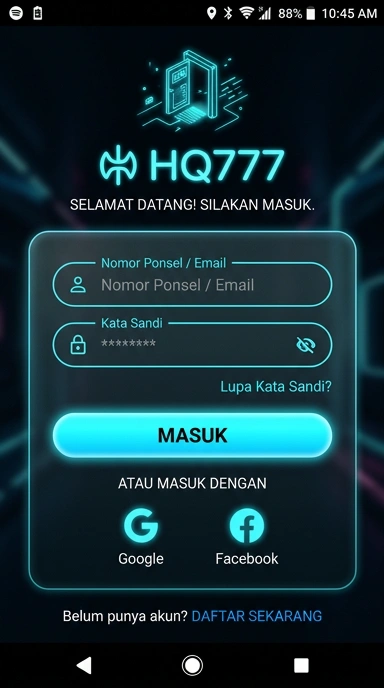 Tampilan halaman login hq777